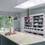 Eclectic kitchen with Island in Caesarstone 5211 Noble Grey 1895