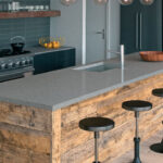 Industrial One-Wall Kitchen with island in Caesarstone 4003 Sleek Concrete 1880