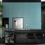 Modern One-Wall Kitchen with island in Caesarstone 3100 Jet Blackk 2165
