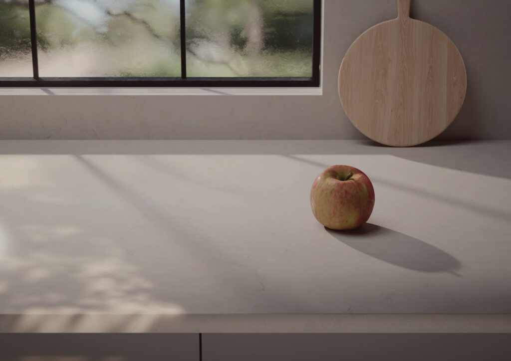 grey countertop with apple