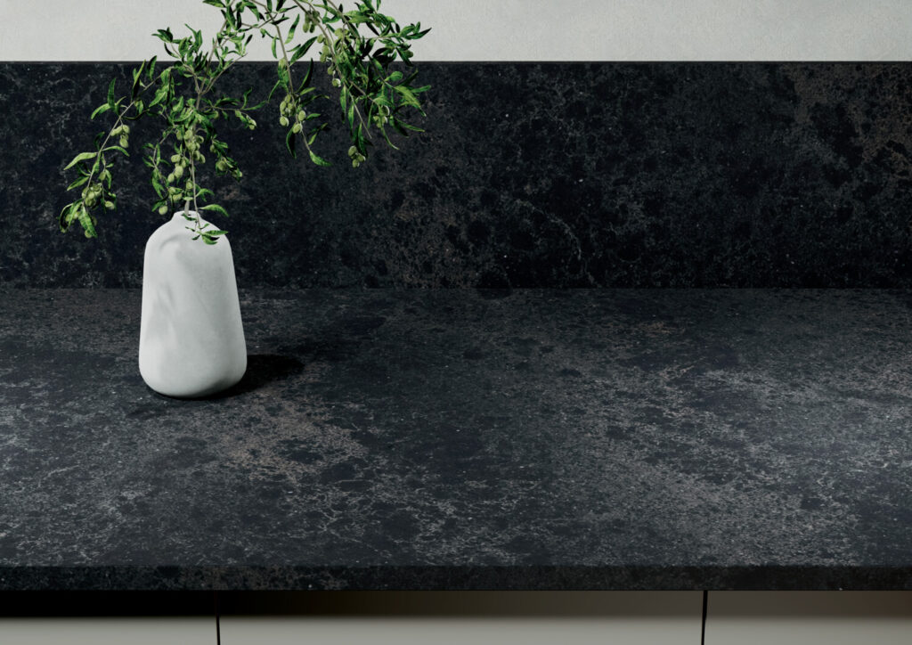 black veined counter with plant
