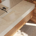 Caesarstone Porcelain 507_Marbannova surface in modern bathroom with plants