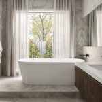 Caesarstoen 5132 Celestial Sky surfaces in project with Developer/Contractor Carlisle Homes - Modern kitchen and bathroom