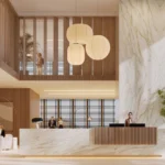 Caesarstone Porcelain 506 Mirabel surface in Sophisticated Commercial Lobby