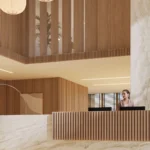 Caesarstone Porcelain 506 Mirabel surface in Sophisticated Commercial Lobby