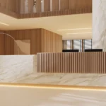 Caesarstone Porcelain 506 Mirabel surface in Sophisticated Commercial Lobby