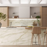Caesarstone Porcelain 506_Mirabel surface in modern kitchen with island