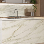 Caesarstone Porcelain 506_Mirabel surface in modern kitchen with island