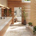 Caesarstone Porcelain 507_Marbannova surface in modern bathroom with plants