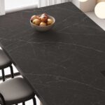 Caesarstone porcelain 511 Smokestone dark surface in modern one wall kitchen with island