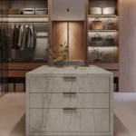 Modern Fashion Store with Caesarstone porcelain 513 Striata Island