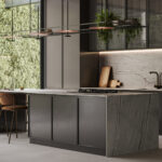 Caesarstone porcelain 513 Striata surface in a modern kitchen with island