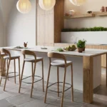 Modern one-wall kitchen with island with Caesarstone ICON 8101 Clearlight